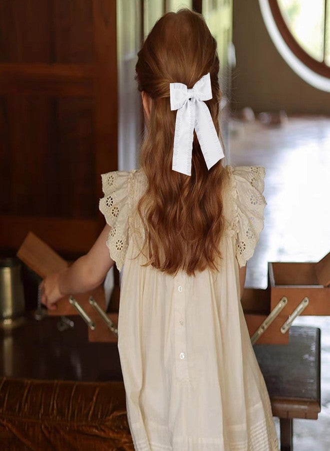 ميروكش مشابك شعر أنيقة على شكل فيونكة، 4 بوصات، فيونكة بيضاء مكشكشة، مشابك شعر على شكل فيونكة تمساح بذيل طويل، مناسبة للأطفال الصغار والمراهقات وفتيات الزهور وحفلات الزفاف والمسابقات وحفلات المناولة الأولى. - Image 3